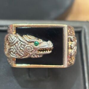 Franklin Mint onyx dragon ring